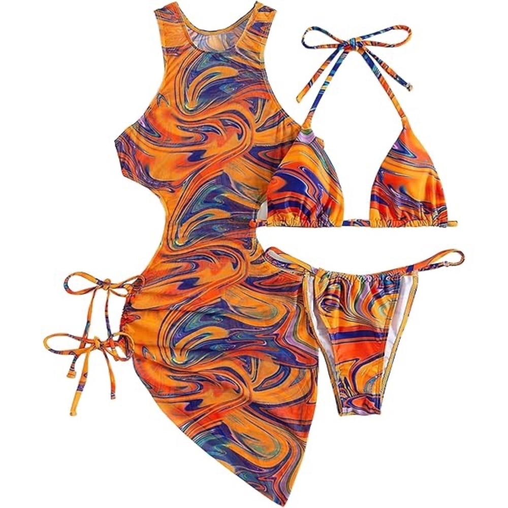 Orange Swirl Print Bikini Set